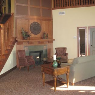 Engel Haus Senior Living Community Room and Fireplace